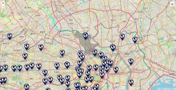 東京都の肉汁餃子のダンダダンの店舗地図