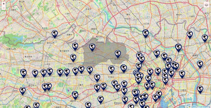 東京都の肉汁餃子のダンダダンの店舗地図