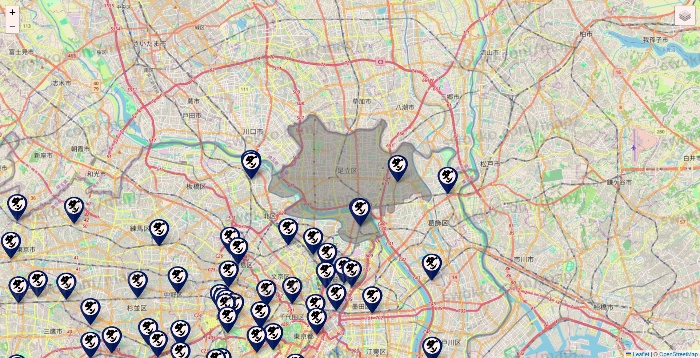 東京都の肉汁餃子のダンダダンの店舗地図