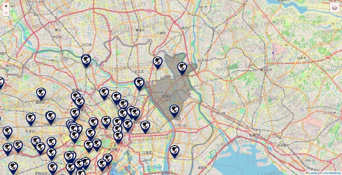 東京都の肉汁餃子のダンダダンの店舗地図