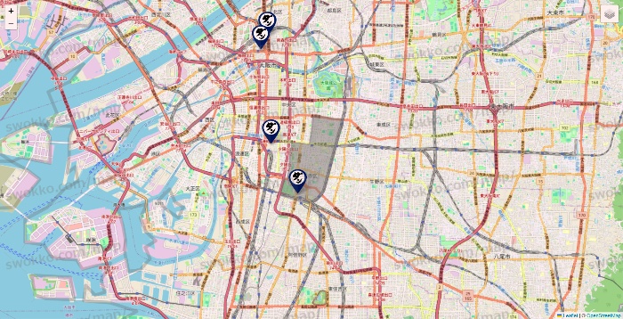 大阪府の肉汁餃子のダンダダンの店舗地図