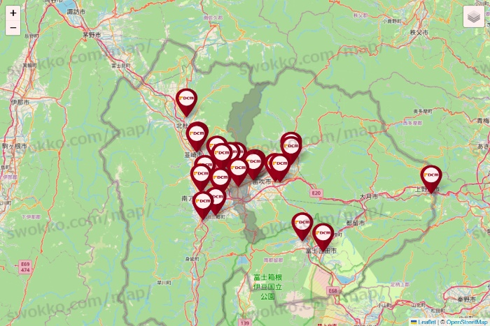 山梨県のDCMの店舗地図