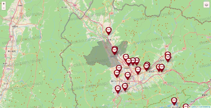 山梨県のDCMの店舗地図