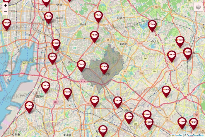 愛知県のDCMの店舗地図