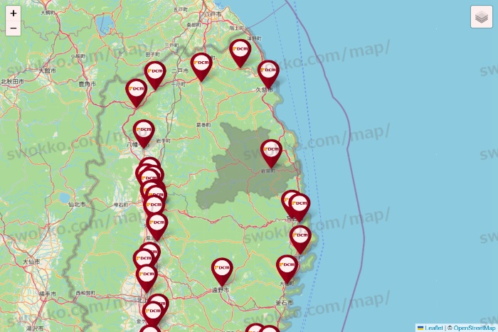 岩手県のDCMの店舗地図