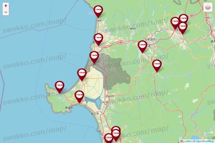 秋田県のDCMの店舗地図