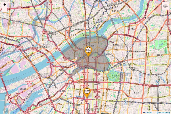 大阪府のDICE（ダイス）の店舗地図