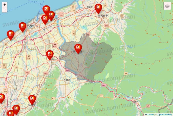 新潟県のDirex（ダイレックス）の店舗地図