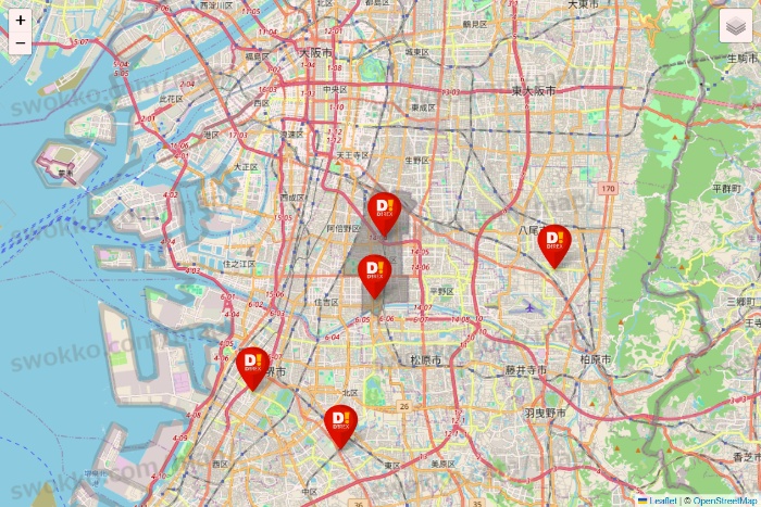 大阪府のDirex（ダイレックス）の店舗地図