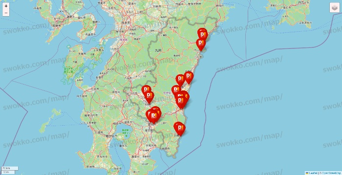 宮崎県のDirex（ダイレックス）の店舗地図