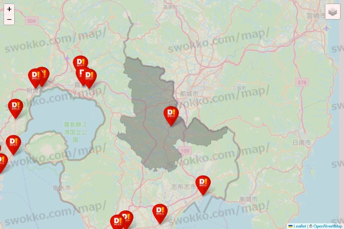 鹿児島県のDirex（ダイレックス）の店舗地図