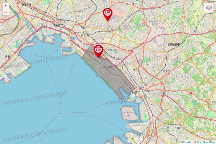 千葉県のドムドムハンバーガーの店舗地図