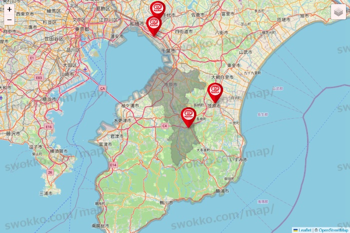 千葉県のドムドムハンバーガーの店舗地図