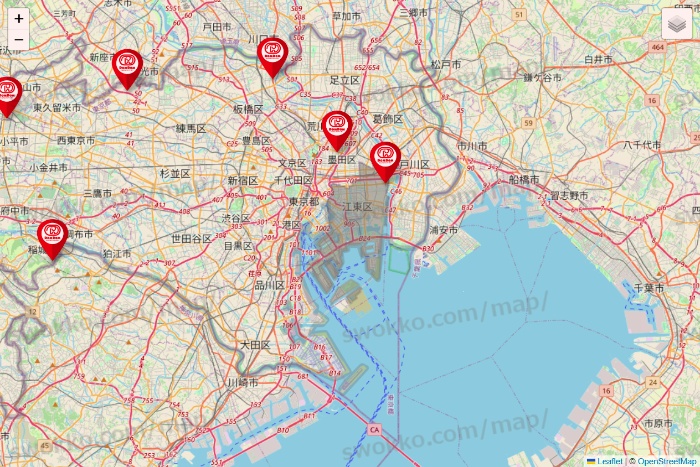 東京都のドムドムハンバーガーの店舗地図