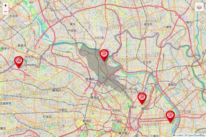 東京都のドムドムハンバーガーの店舗地図