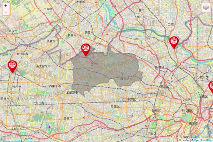 東京都のドムドムハンバーガーの店舗地図