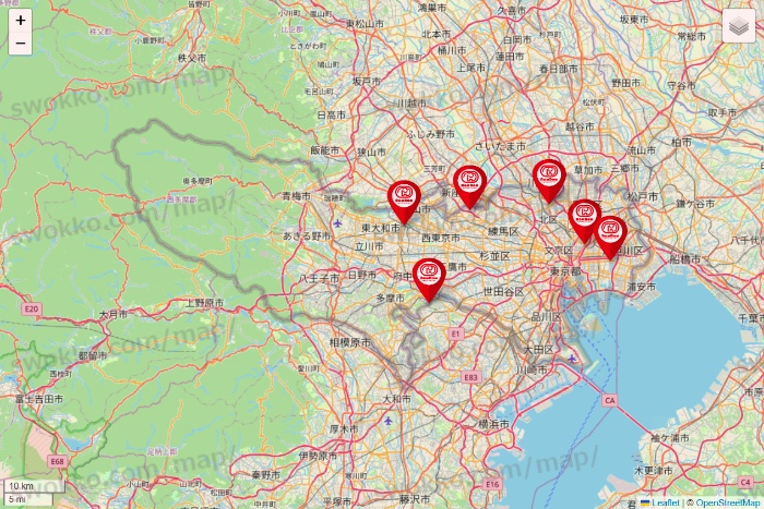東京都のドムドムハンバーガーの店舗地図