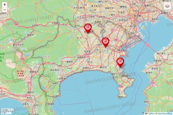 神奈川県のドムドムハンバーガーの店舗地図