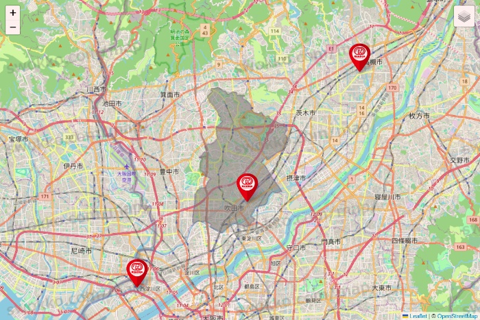 大阪府のドムドムハンバーガーの店舗地図