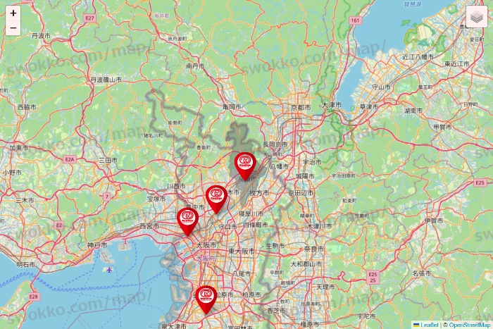 大阪府のドムドムハンバーガーの店舗地図