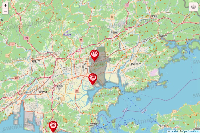 岡山県のドムドムハンバーガーの店舗地図