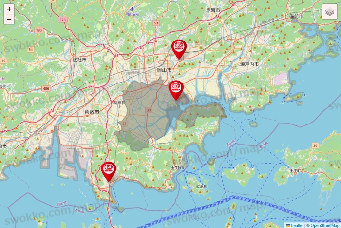 岡山県のドムドムハンバーガーの店舗地図