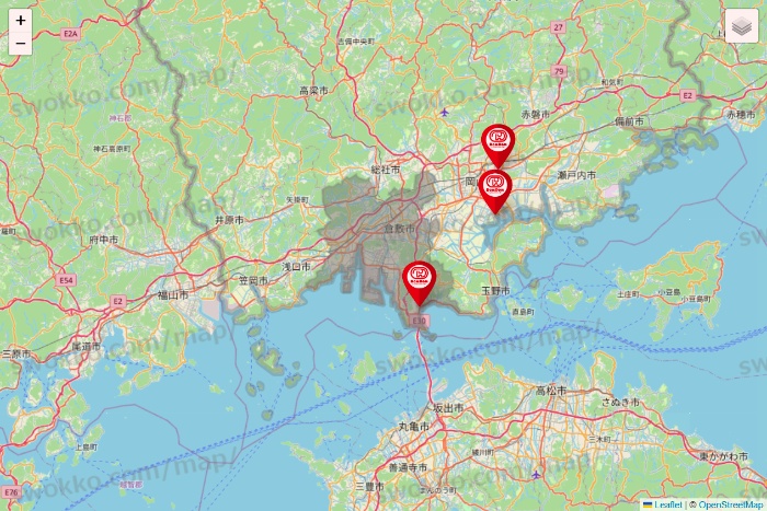 岡山県のドムドムハンバーガーの店舗地図