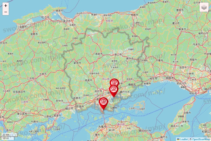 岡山県のドムドムハンバーガーの店舗地図