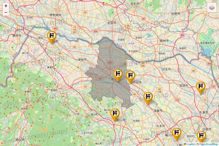 埼玉県のドン・キホーテの店舗地図