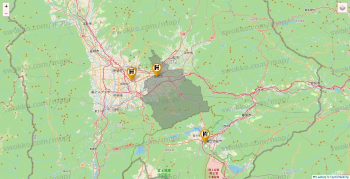 山梨県のドン・キホーテの店舗地図