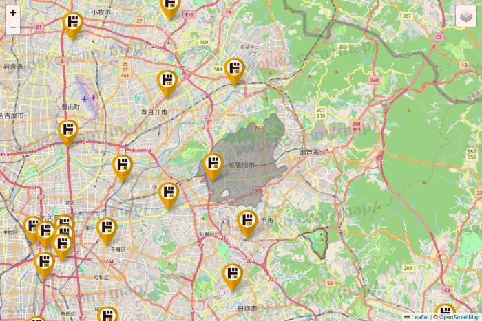 愛知県のドン・キホーテの店舗地図