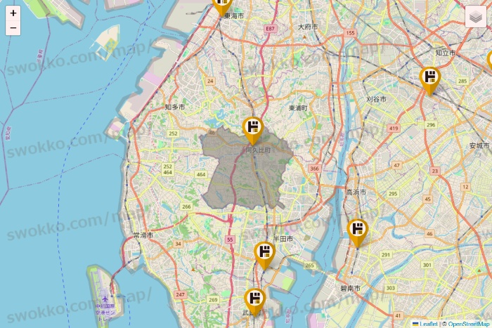 愛知県のドン・キホーテの店舗地図