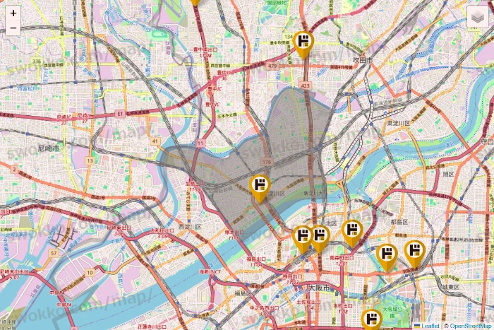 大阪府のドン・キホーテの店舗地図