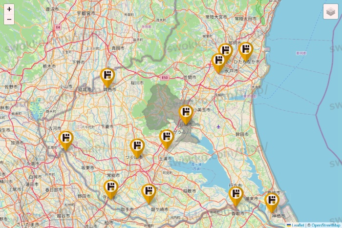 茨城県のドン・キホーテの店舗地図