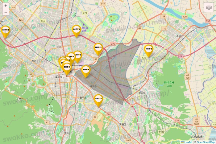 北海道のドトールの店舗地図