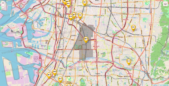 大阪府のドトールの店舗地図