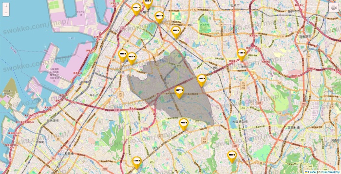 大阪府のドトールの店舗地図