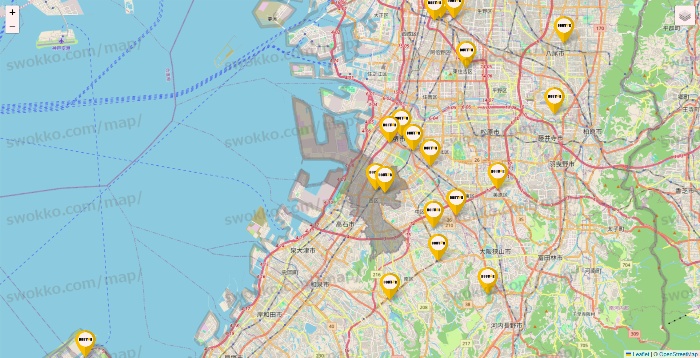 大阪府のドトールの店舗地図