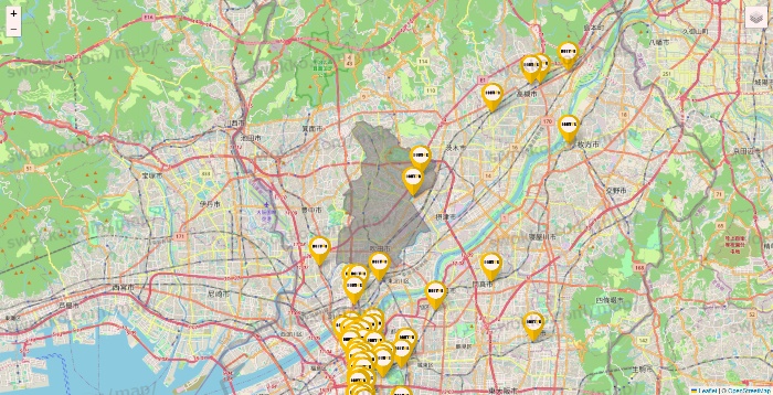 大阪府のドトールの店舗地図