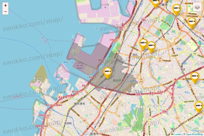 大阪府のドトールの店舗地図