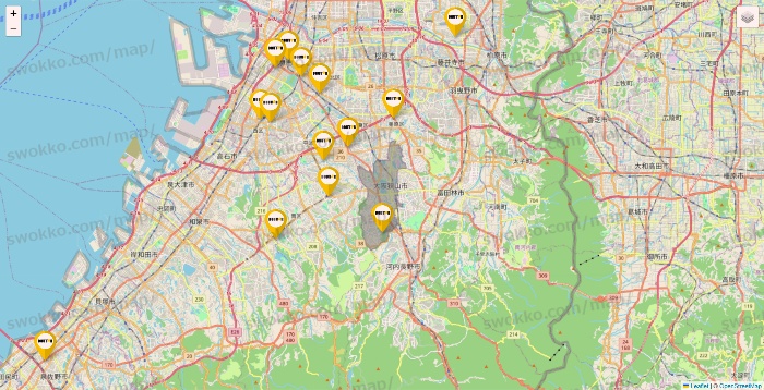 大阪府のドトールの店舗地図