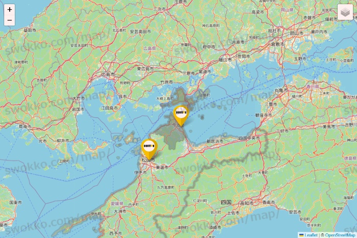 愛媛県のドトールの店舗地図