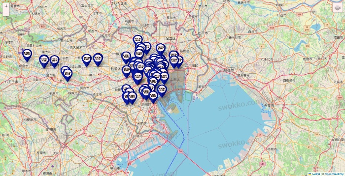 東京都のエクセルシオールカフェの店舗地図