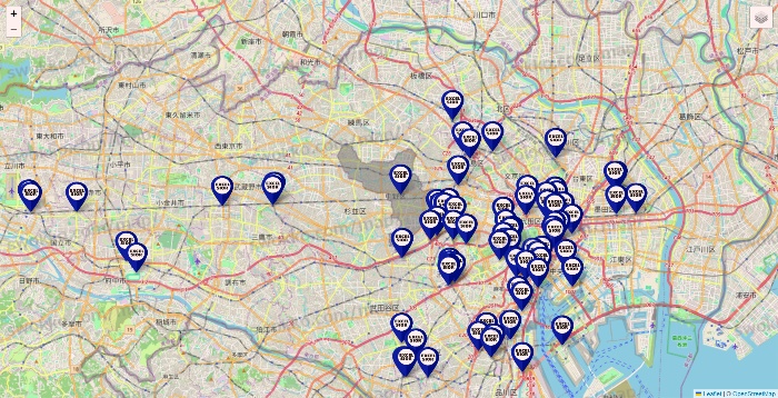 東京都のエクセルシオールカフェの店舗地図