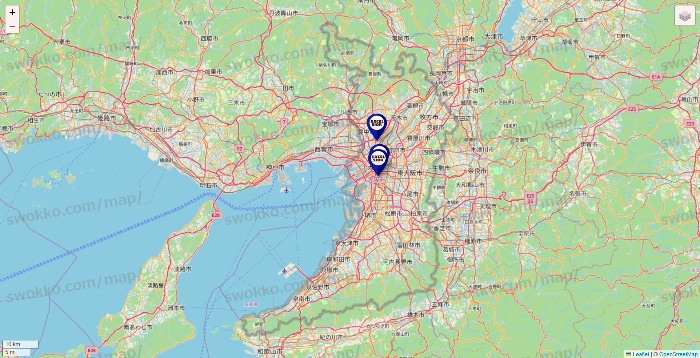 大阪府のエクセルシオールカフェの店舗地図