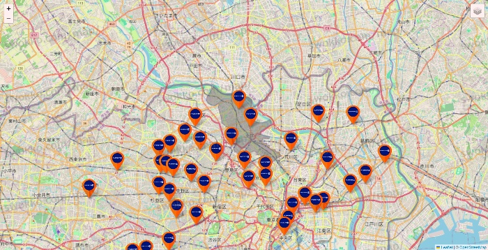 東京都のFASTGYM24の店舗地図