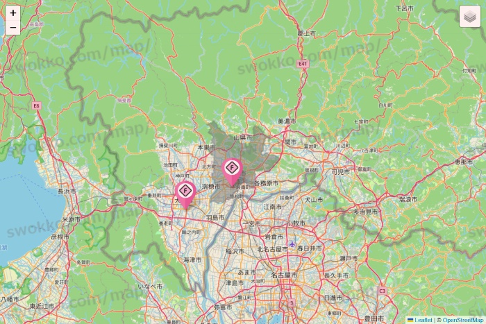 岐阜県のFIT365の店舗地図