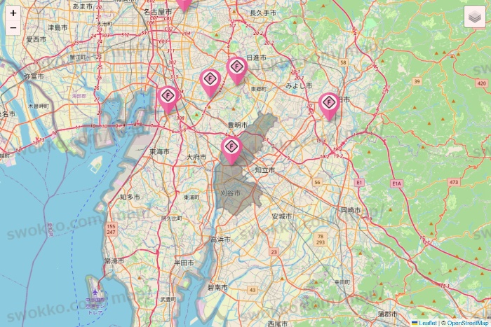 愛知県のFIT365の店舗地図