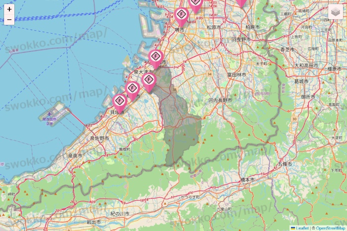 大阪府のFIT365の店舗地図