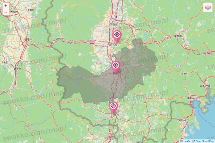 岩手県のFIT365の店舗地図